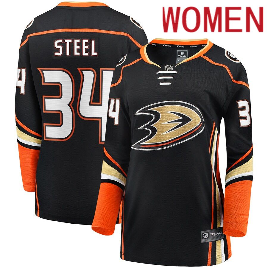 Women Anaheim Ducks #34 Sam Steel Fanatics Branded Black Breakaway Player NHL Jersey